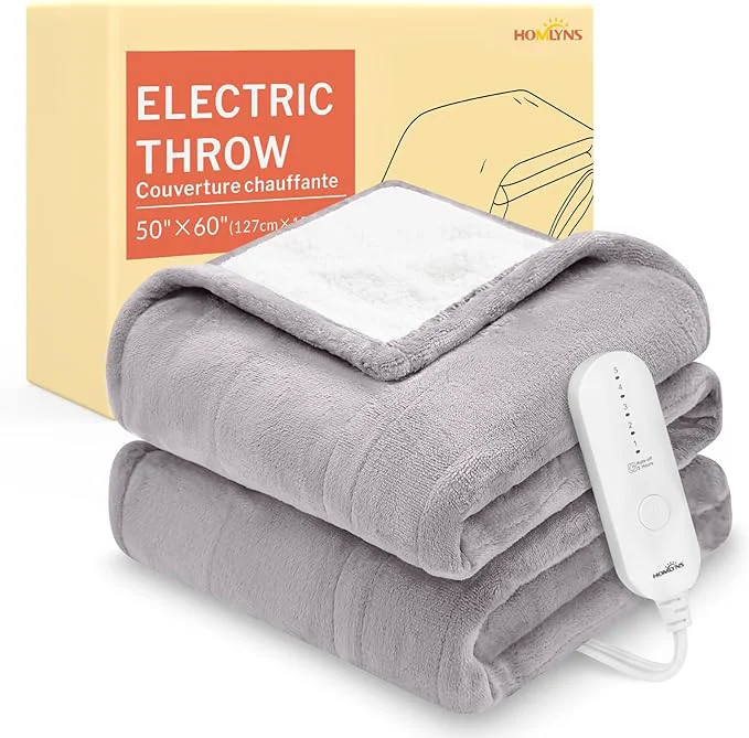 Carefully Designed HOMLYNS LuxeHeat Heated Blanket Electric Blanket Soft Flannel Sherpa Heated Eco-Friendly