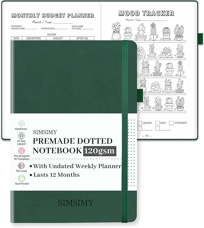 Premium Material Dotted Journal Notebook with Premade Bullet Templates Pre-made Dot Grid Contemporary