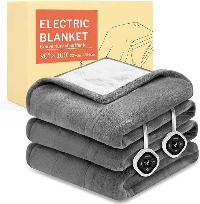Natural HOMLYNS LuxeHeat Heated Blanket Electric Blanket King Size Soft Flannel Sherpa Fast