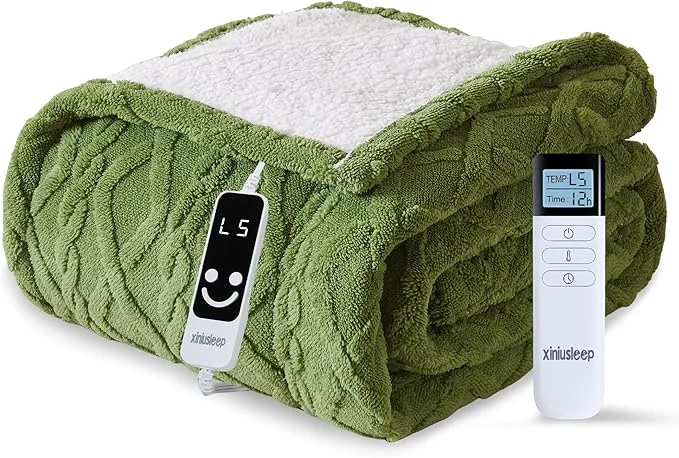 Certified Heated Blanket Electric Blanket 62 x84 Soft Taffeta Sherpa Electric Throw Durable