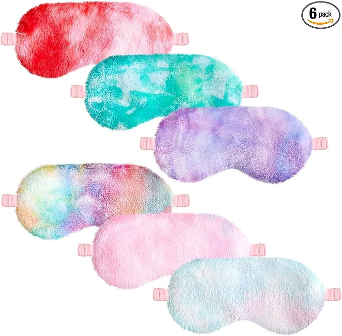 Pure Cuffbow 6 Pack Plush Sleep Mask Set Cute Plush Eye Masks First-Class