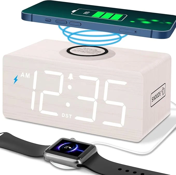 Green DreamSky Wooden Digital Alarm Clock Elegant