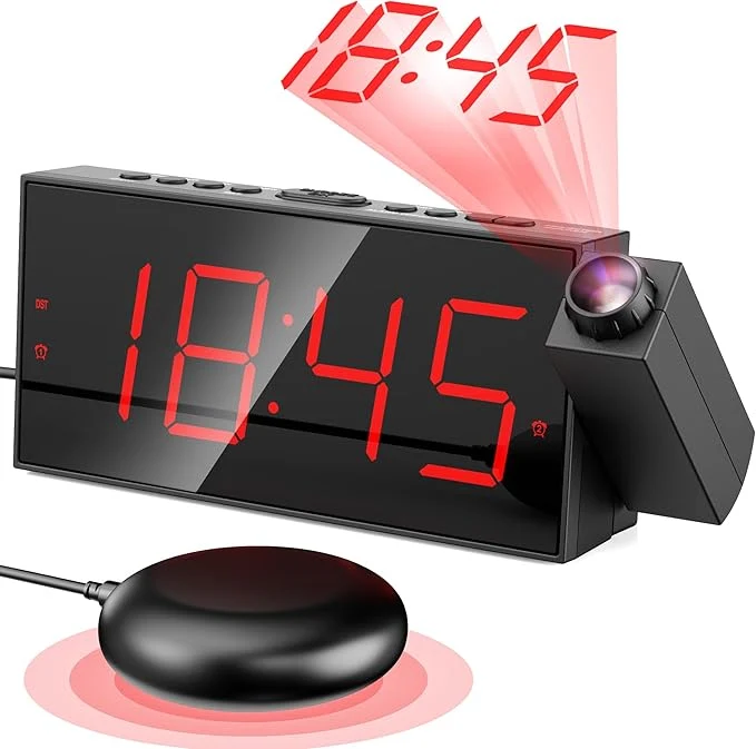 Green Mesqool Projection Alarm Clock Loud Vibrating Alarm Clock Fast