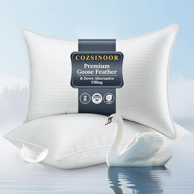 Pure COZSINOOR Goose Feather Pillows King Size Set of 2 Superior