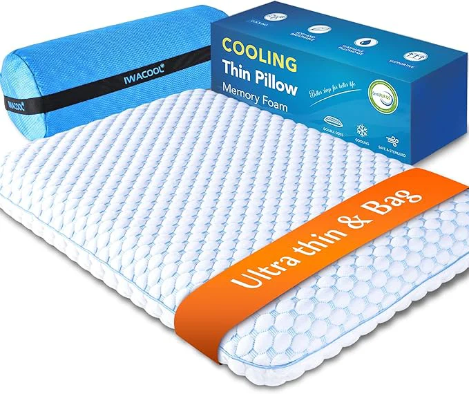 Breathable Stomach Sleeping Pillow for Stomach Back Sleepers Cooling Gel Thin Memory Efficient