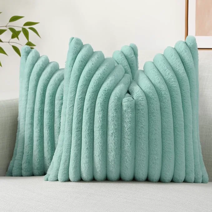 Artisan decorUhome Summer Cozy Faux Fur Throw Pillow Covers 24×24 Set of 2 Decorative Sustainable