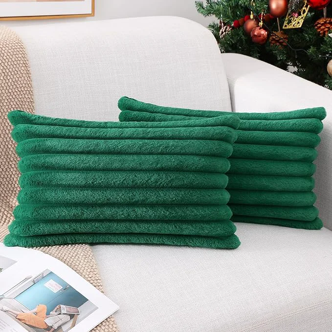Professional Pallene Faux Fur Plush Lumbar Throw Pillow Covers 12×20 Set of 2 Luxury Soft Fine