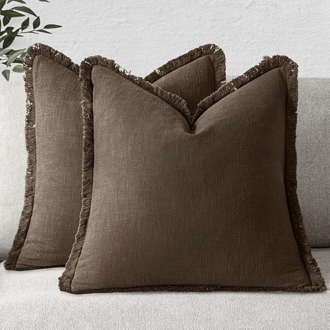 Casual MIULEE Decorative Throw Pillow Covers Neutral Linen Fringe Throw Pillows Euro Certified