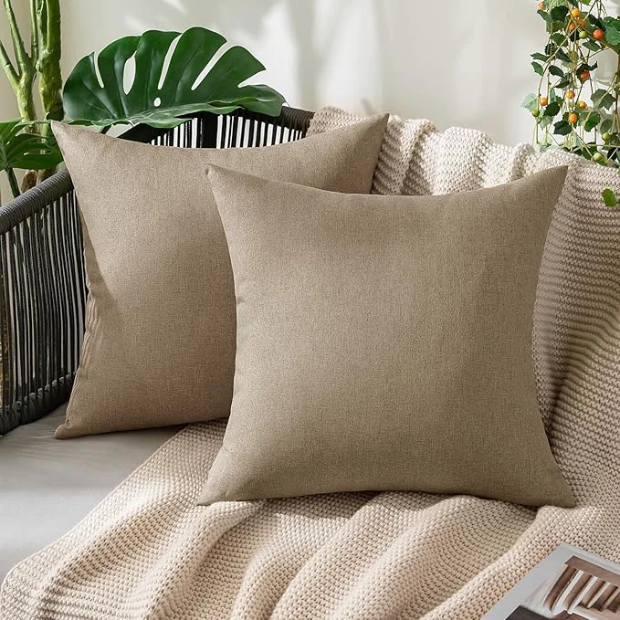 Reliable MIULEE Pack of 2 Decorative Outdoor Solid Waterproof Throw Pillow Covers Faux Efficient