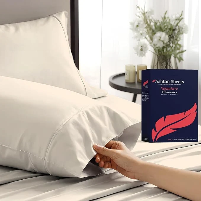 Lightweight Egyptian Cotton Pillow Cases King Size Set of 2 Detailed