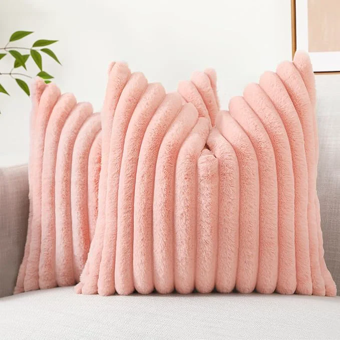 Expertly Made decorUhome Summer Cozy Faux Fur Throw Pillow Covers 18×18 Set of 2 Decorative Flexible