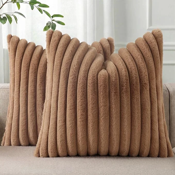 Consistent Pallene Faux Fur Plush Throw Pillow Covers 22×22 Set of 2 Luxury Soft Fluffy Fast
