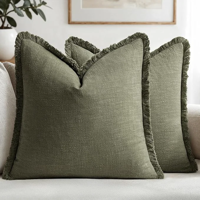 Specialty MIULEE Decorative Throw Pillow Covers Neutral Linen Fringe Throw Pillows Set of Outstanding