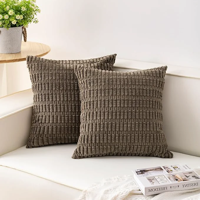 Detailed Aegero Pack of 2 Corduroy Decorative Throw Pillow Covers 22×22 Inch Soft Premium Material