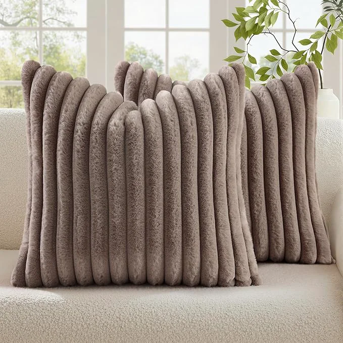 Traditional decorUhome Cozy Faux Fur Throw Pillow Covers 24×24 Set of 2 Decorative Soft High-Quality