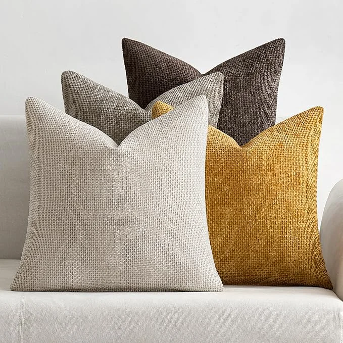 Exclusive MIULEE Pack of 4 Couch Throw Pillow Covers 18×18 Inch Neutral Gold Brown Soft Sophisticated
