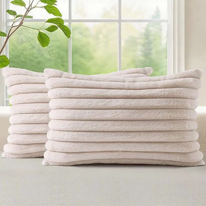 Organic decorUhome Summer Cozy Faux Fur Throw Pillow Covers 12×20 Set of 2 Decorative Carefully Designed