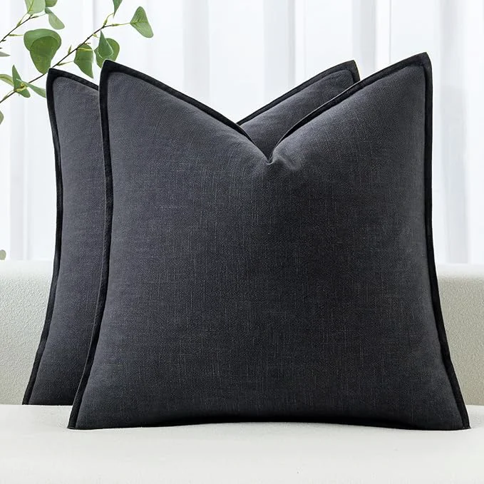 Premium MIULEE Decorative Linen Pillow Covers 20×20 Inch Dark Gray Boho Farmhouse User-Friendly
