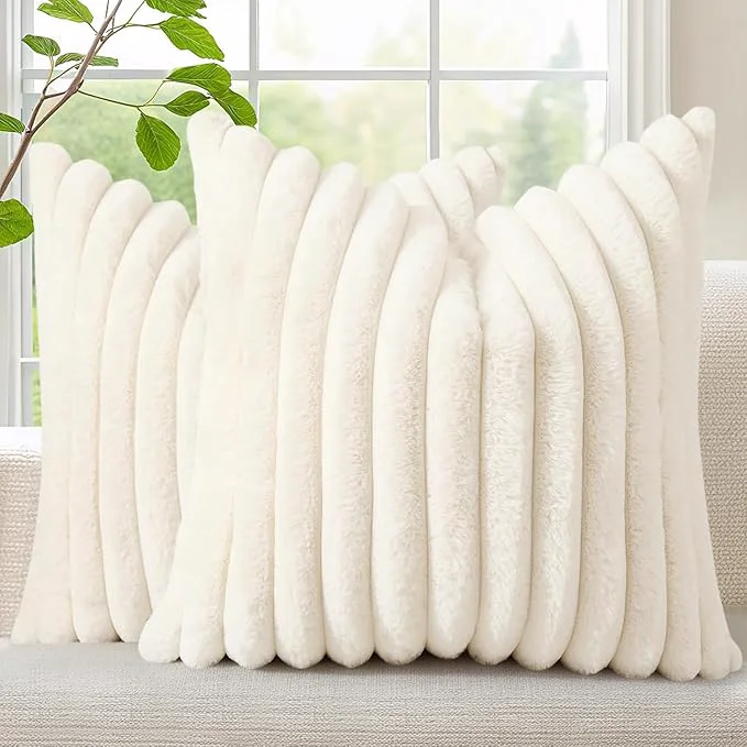Authentic decorUhome Summer Cozy Faux Fur Throw Pillow Covers 12×12 Set of 2 Decorative Prestigious