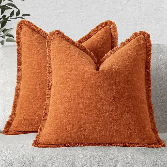 Prestigious MIULEE Decorative Throw Pillow Covers Neutral Linen Fringe Throw Pillows Euro Breathable