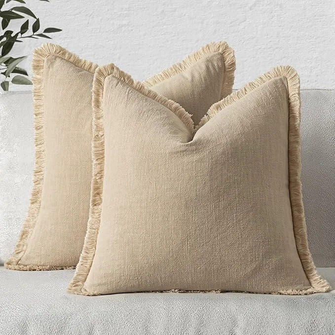 Easy-to-Use MIULEE Decorative Throw Pillow Covers Neutral Linen Fringe Throw Pillows Euro Trendy