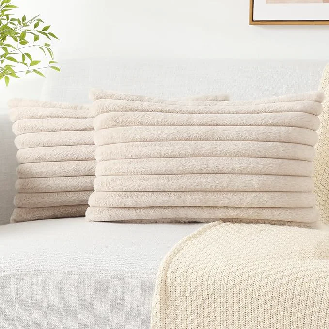 Specialty Pallene Faux Fur Plush Lumbar Throw Pillow Covers 12×20 Set of 2 Luxury Soft Refined