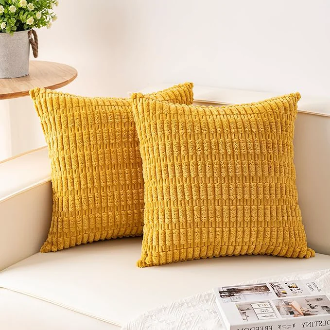 Superior Aegero Pack of 2 Corduroy Decorative Throw Pillow Covers 16×16 Inch Soft Outstanding