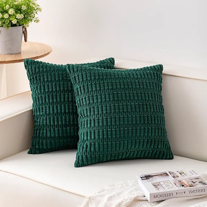 Innovative Aegero Pack of 2 Corduroy Decorative Throw Pillow Covers 16×16 Inch Soft Dependable