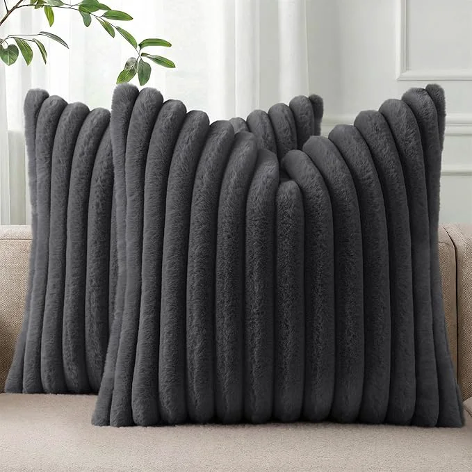 Breathable Pallene Faux Fur Plush Throw Pillow Covers 22×22 Set of 2 Luxury Soft Fluffy Minimalist