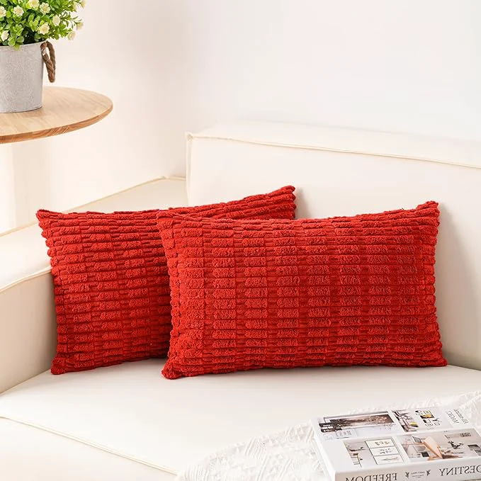 Green Aegero Pack of 2 Christmas Red Corduroy Decorative Throw Pillow Covers 12×24 Flexible