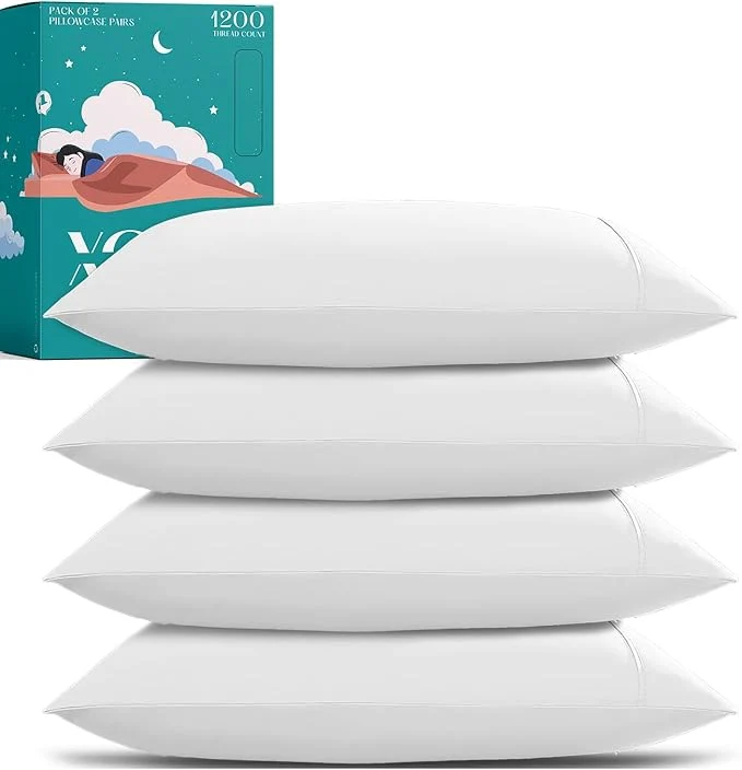 Original Design XOOX Linen Egyptian Cotton Queen Pillow Cases Set of 4 Lightweight