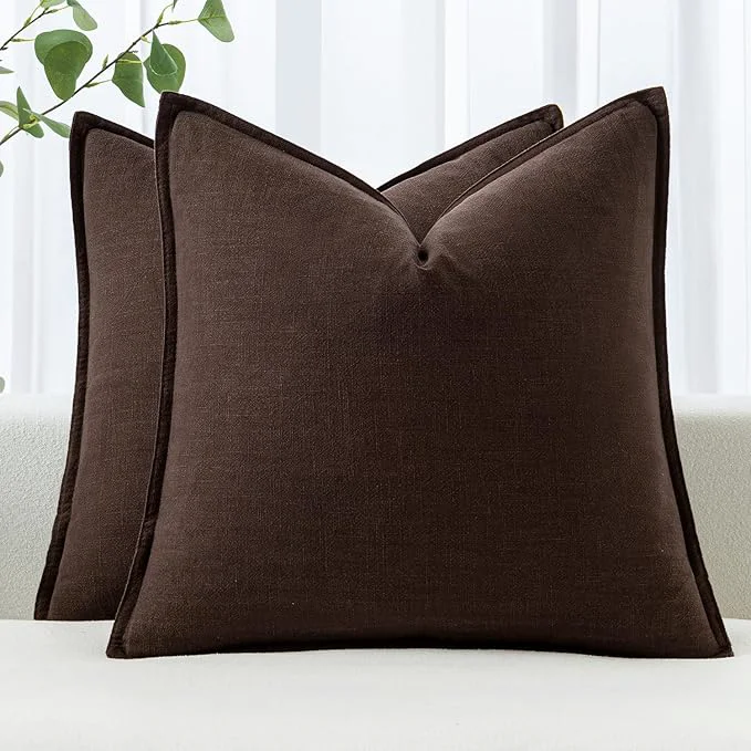 Environmentally Friendly MIULEE Decorative Linen Euro Sham Pillow Covers 22×22 Inch Dark Brown Boho High-Grade