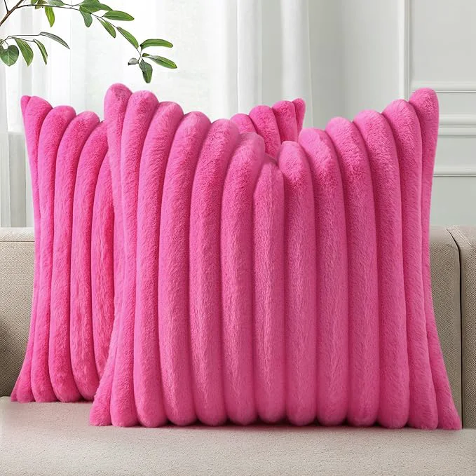 Prestigious Pallene Faux Fur Plush Throw Pillow Covers 24×24 Set of 2 Luxury Soft Fluffy Clean