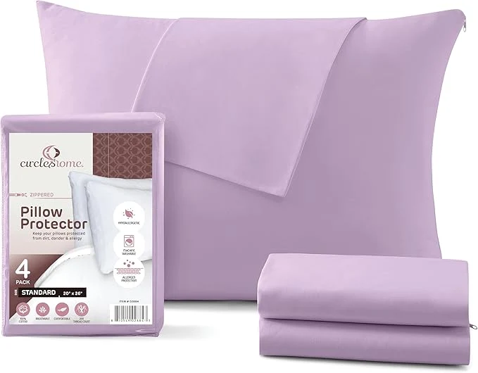 Durable CirclesHome Pillow Protectors 4 Pack Standard Zippered Professional