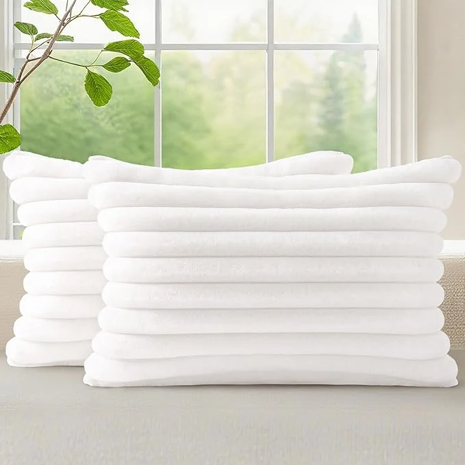 Natural decorUhome Summer Cozy Faux Fur Throw Pillow Covers 12×20 Set of 2 Decorative Solid