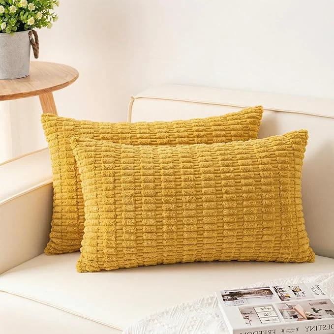 Genuine Aegero Pack of 2 Corduroy Decorative Throw Pillow Covers 12×24 Inch Soft Minimalist