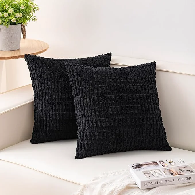 Pure Aegero Pack of 2 Corduroy Decorative Throw Pillow Covers 26×26 InchSoft Striped Powerful