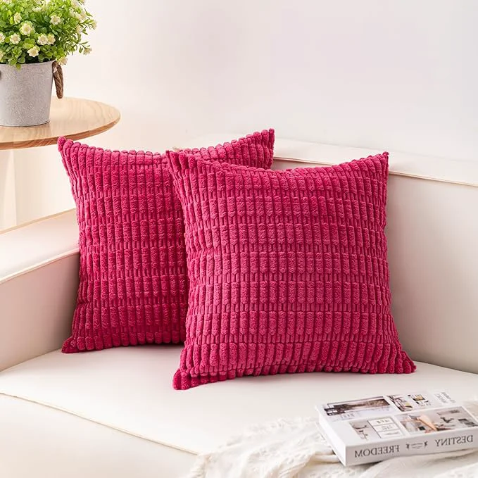 Fast Aegero Pack of 2 Corduroy Decorative Throw Pillow Covers 24×24 Inch Soft Solid