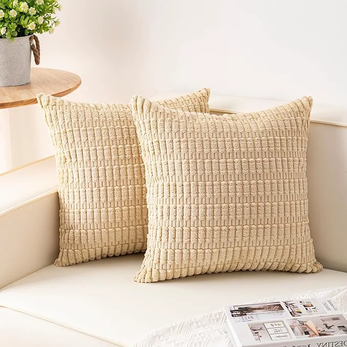 Environmentally Friendly Aegero Pack of 2 Corduroy Decorative Throw Pillow Covers 20×20 InchSoft Boho Artisan