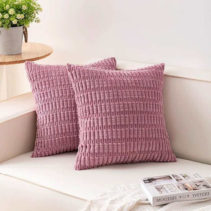 Smart Aegero Pack of 2 Corduroy Decorative Throw Pillow Covers 20×20 Inch Soft Official