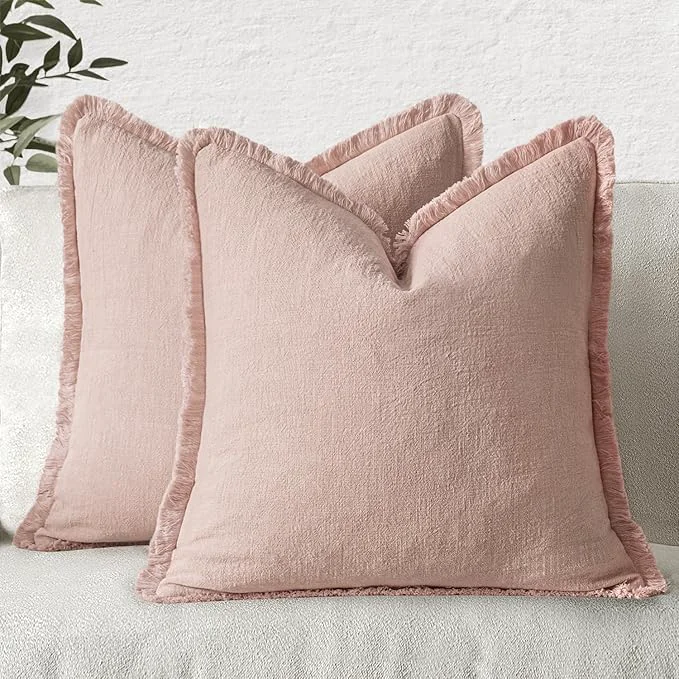 Comfortable MIULEE Valentines Decorative Throw Pillow Covers Neutral Linen Fringe Throw Carefully Designed
