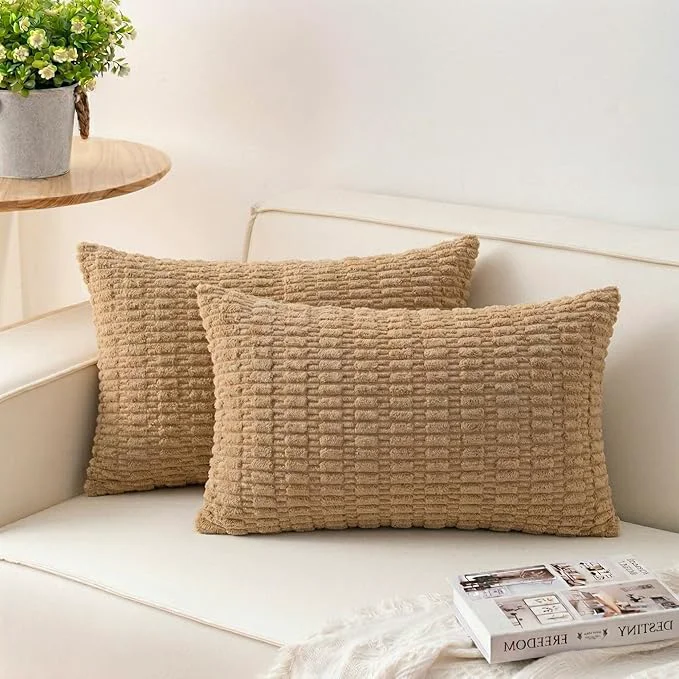 Functional Aegero Pack of 2 Corduroy Decorative Throw Pillow Covers 12×20 Inch Soft Clean