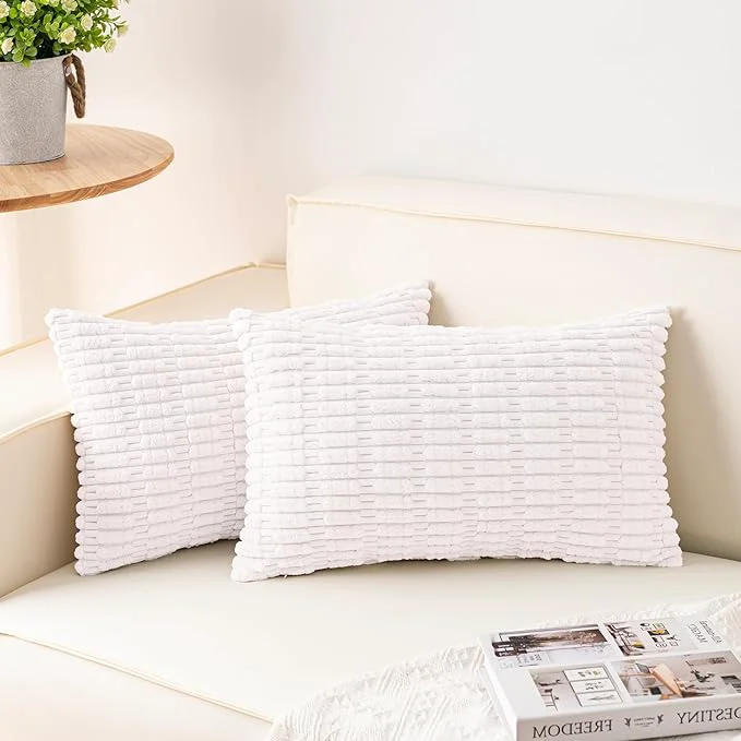 High-Quality Aegero Pack of 2 Corduroy Decorative Throw Pillow Covers 12×20 Inch Soft Clean