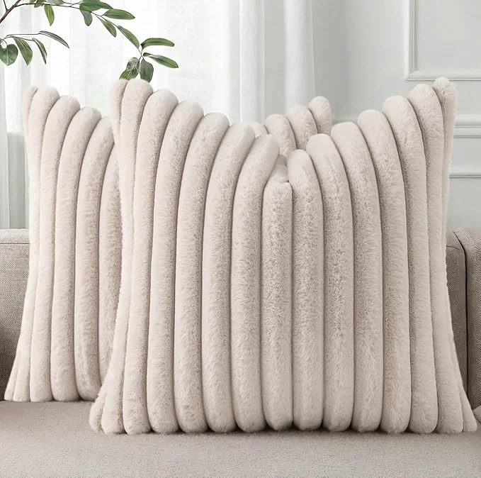 Next-Generation Pallene Faux Fur Plush Throw Pillow Covers 24×24 Set of 2 Luxury Soft Fluffy Sustainable