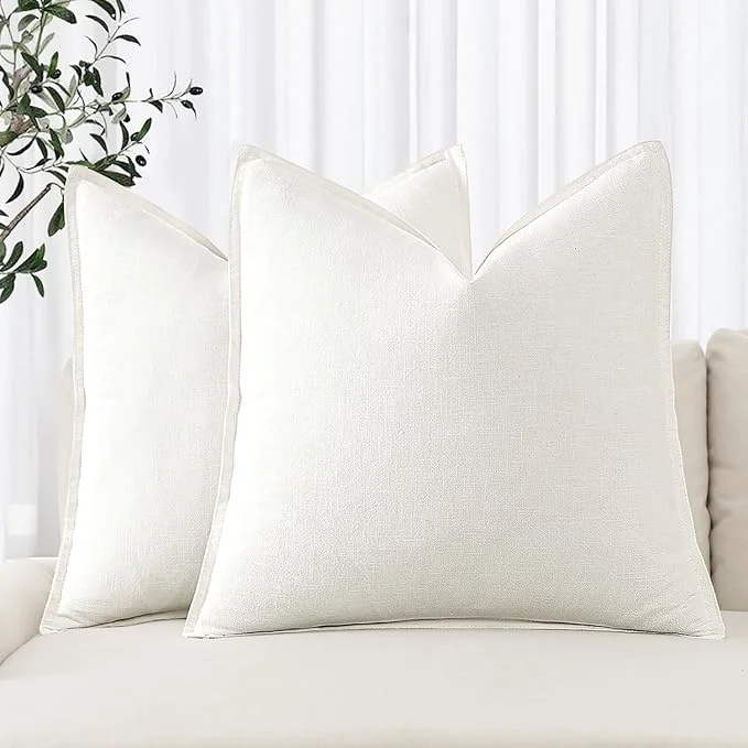 Quality MIULEE Decorative Linen Euro Sham Pillow Covers 24×24 Cream White Boho Relaxed