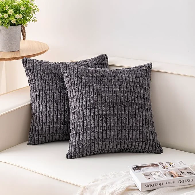 Proven Aegero Pack of 2 Corduroy Decorative Throw Pillow Covers 24×24 InchSoft Striped Refined