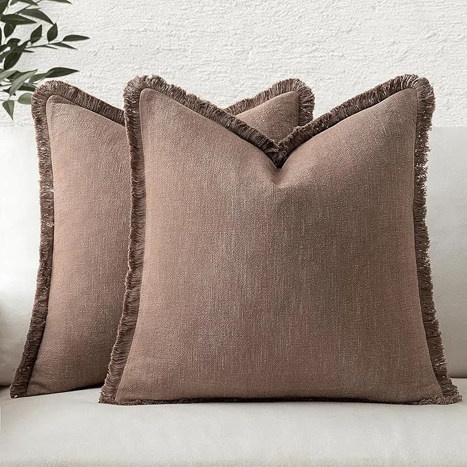 Recyclable MIULEE Decorative Throw Pillow Covers Neutral Linen Fringe Throw Pillows Set of Detailed