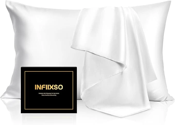 Breathable INFIIXSO Silk Pillow Cases 2 Pack Standard Size Ultra Smooth Soft Mulberry High-Quality