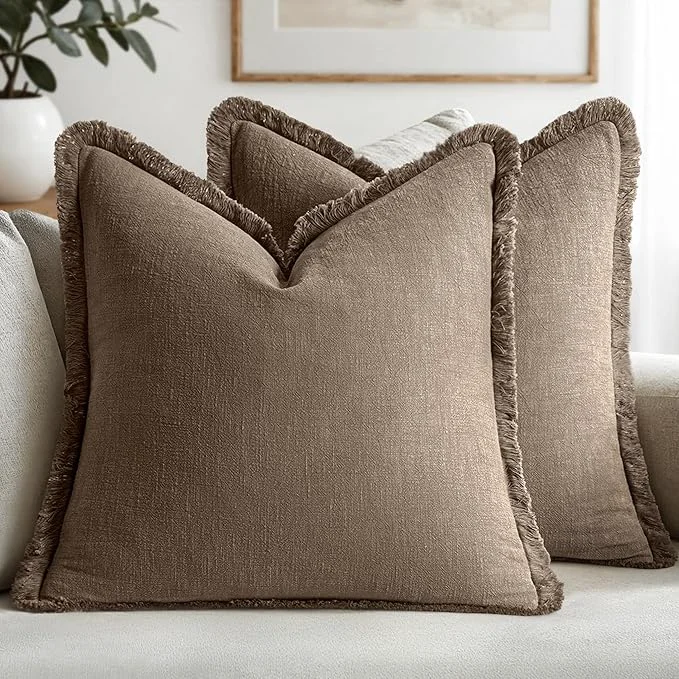 Luxury MIULEE Decorative Throw Pillow Covers Neutral Linen Fringe Throw Pillows Set of User-Friendly