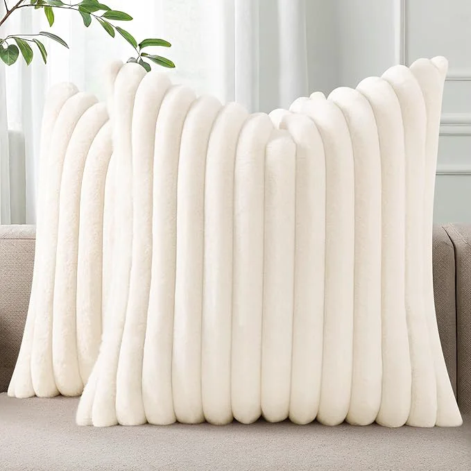 Premium Material Pallene Faux Fur Plush Throw Pillow Covers 18×18 Set of 2 Luxury Soft Fluffy Modern